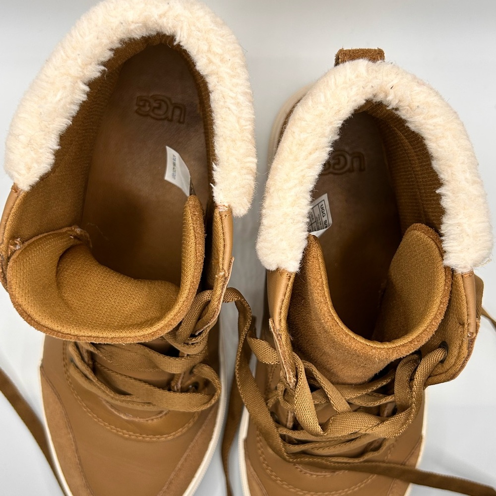 UGG Plush Shearling Lined Cakewalk High Chestnut Brown Trainer Sz 8.5 - Picture 7 of 9